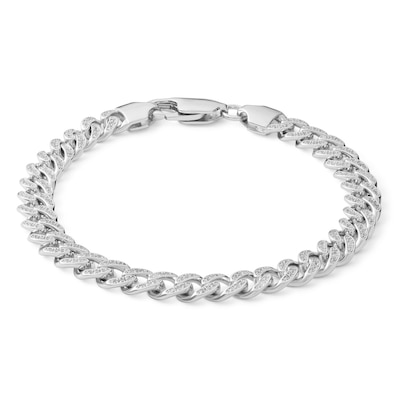 Solid Sterling Silver CZ Curb Chain Bracelet - 7.5"