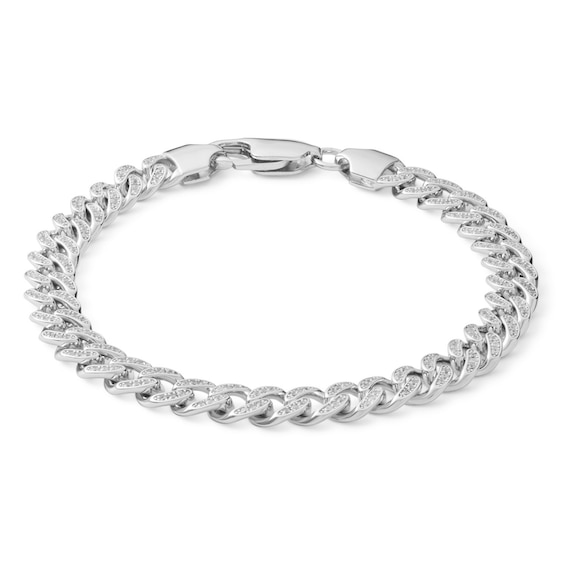 Cubic Zirconia 7mm Curb Chain Bracelet in Solid Sterling Silver