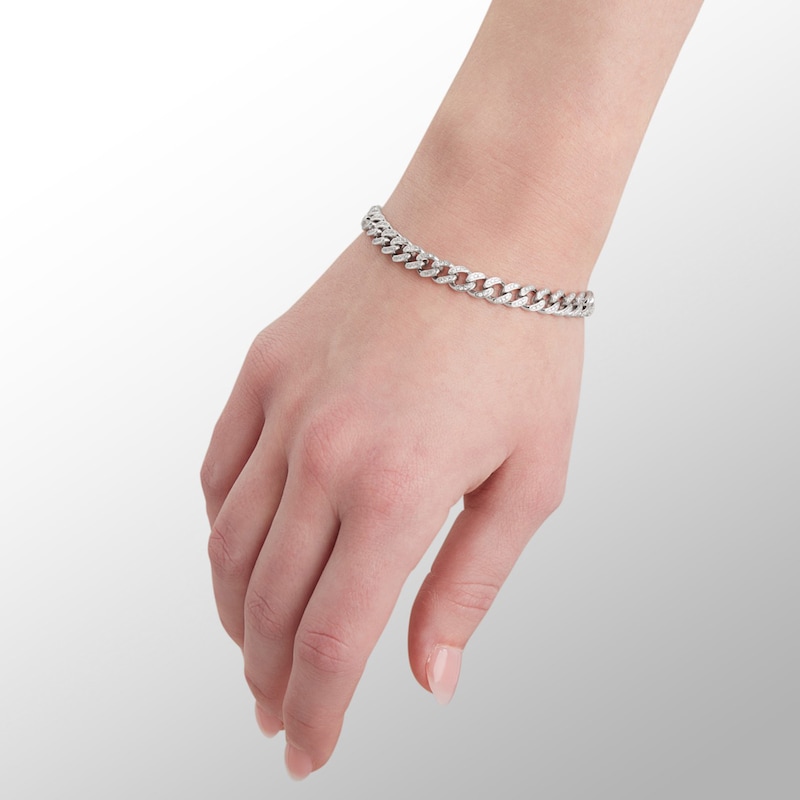 Cubic Zirconia 7mm Curb Chain Bracelet in Solid Sterling Silver - 7.5"