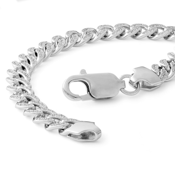 Solid Sterling Silver CZ Curb Chain Bracelet - 7.5"