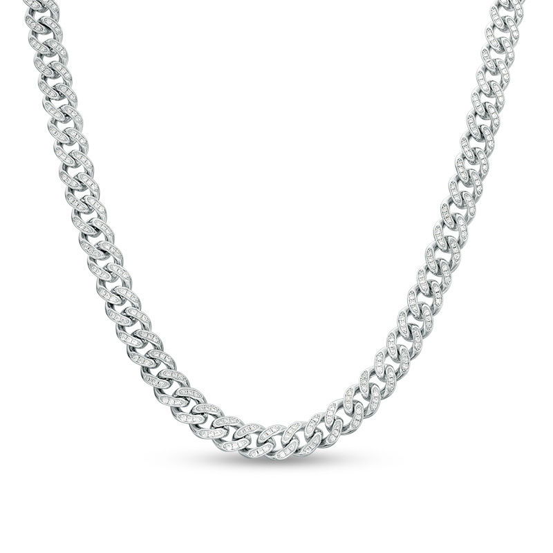 Goldia Sterling Silver 7mm Pave Curb Chain Bracelet