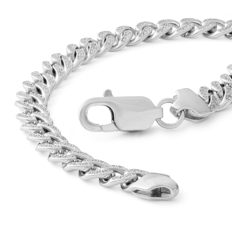Cubic Zirconia 7mm Curb Chain Bracelet in Solid Sterling Silver - 8.5"