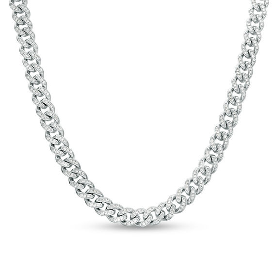 Cubic Zirconia 7mm Curb Chain Necklace in Sterling Silver