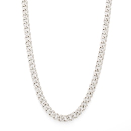 Cubic Zirconia 7mm Curb Chain Necklace in Solid Sterling Silver - 20&quot;