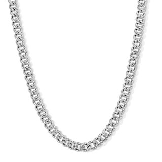 Solid Sterling Silver CZ Curb Chain Necklace - 20"