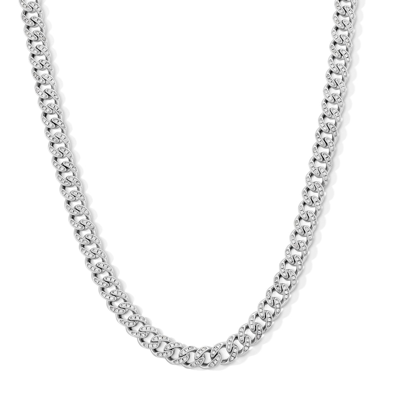 Cubic Zirconia 7mm Curb Chain Necklace in Solid Sterling Silver - 20"