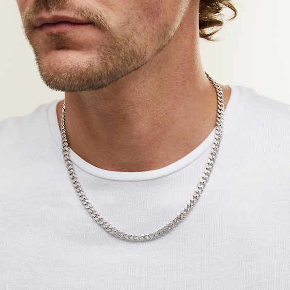 Solid Sterling Silver CZ Curb Chain Necklace - 20"