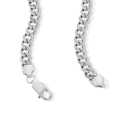 Solid Sterling Silver CZ Curb Chain Necklace - 20"