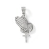 Cubic Zirconia Praying Hands with Rosary Necklace Charm in Sterling Silver