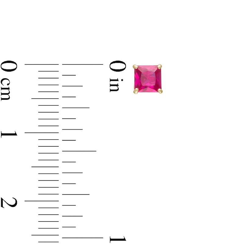 Main Image 2 of 4mm Princess-Cut Lab-Created Ruby Solitaire Stud Earrings in 10K Gold