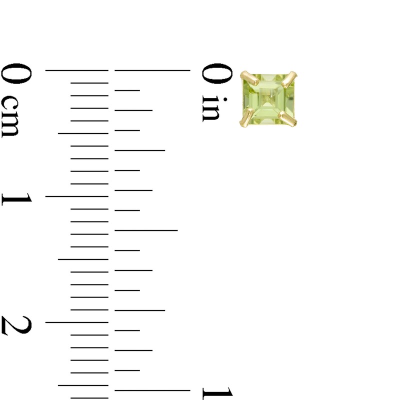 Main Image 2 of 4mm Princess-Cut Peridot Solitaire Stud Earrings in 10K Gold