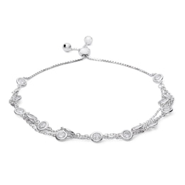 Cubic Zirconia Multi-Strand Bolo Bracelet in Solid Sterling Silver - 9&quot;