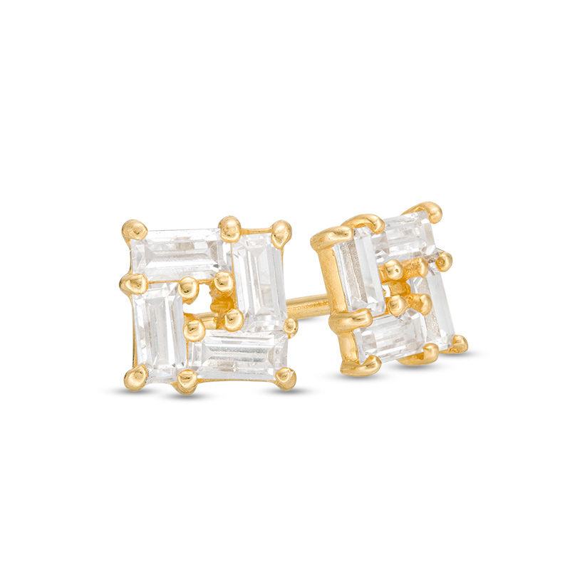 Main Image 1 of Baguette Cubic Zirconia Square Stud Earrings in 10K Gold