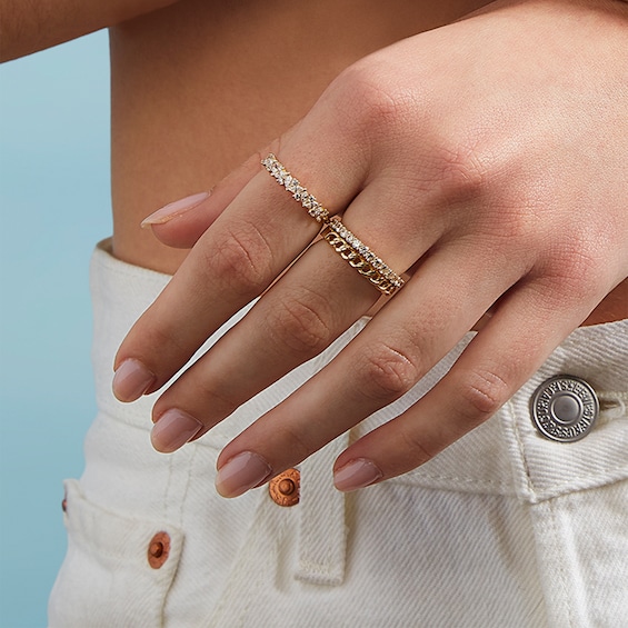 Marquise and Round Cubic Zirconia Zig-Zag Ring in 10K Gold - Size 7