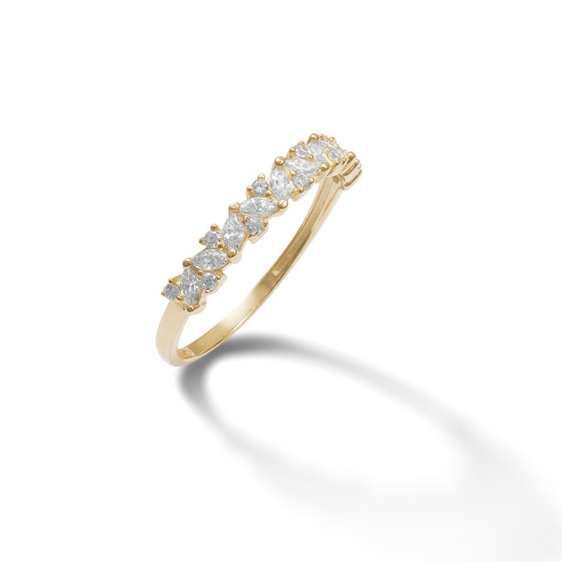Marquise and Round Cubic Zirconia Zig-Zag Ring in 10K Gold - Size 7