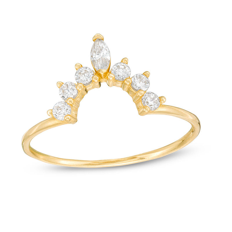 Marquise and Round Cubic Zirconia Crown Contour Ring in 10K Gold - Size 7