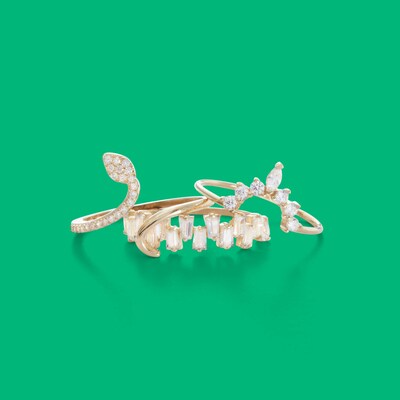 Marquise and Round Cubic Zirconia Crown Contour Ring in 10K Gold - Size 7