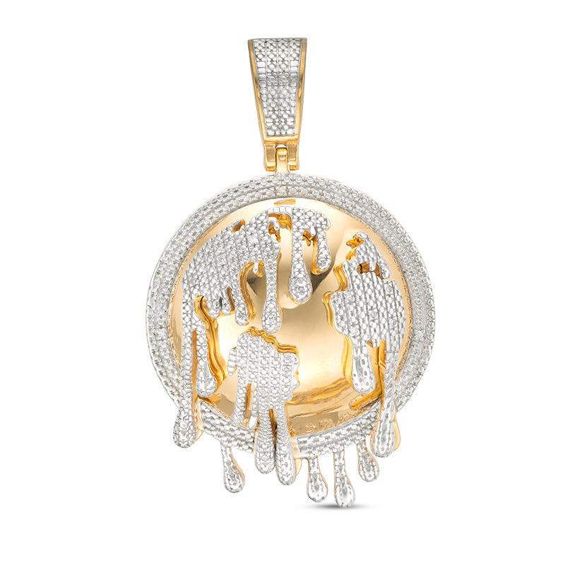 Main Image 1 of Diamond Accent Beaded Melting Globe Necklace Charm in Sterling Silver with 14K Gold Plate
