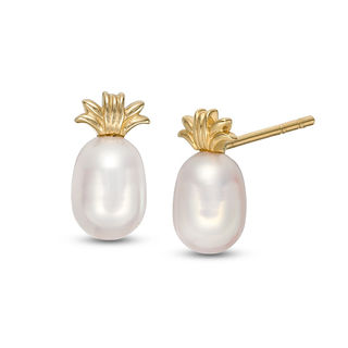 5 - 7mm Baroque Freshwater Cultured Pearl Pineapple Stud Earrings in 14K Gold