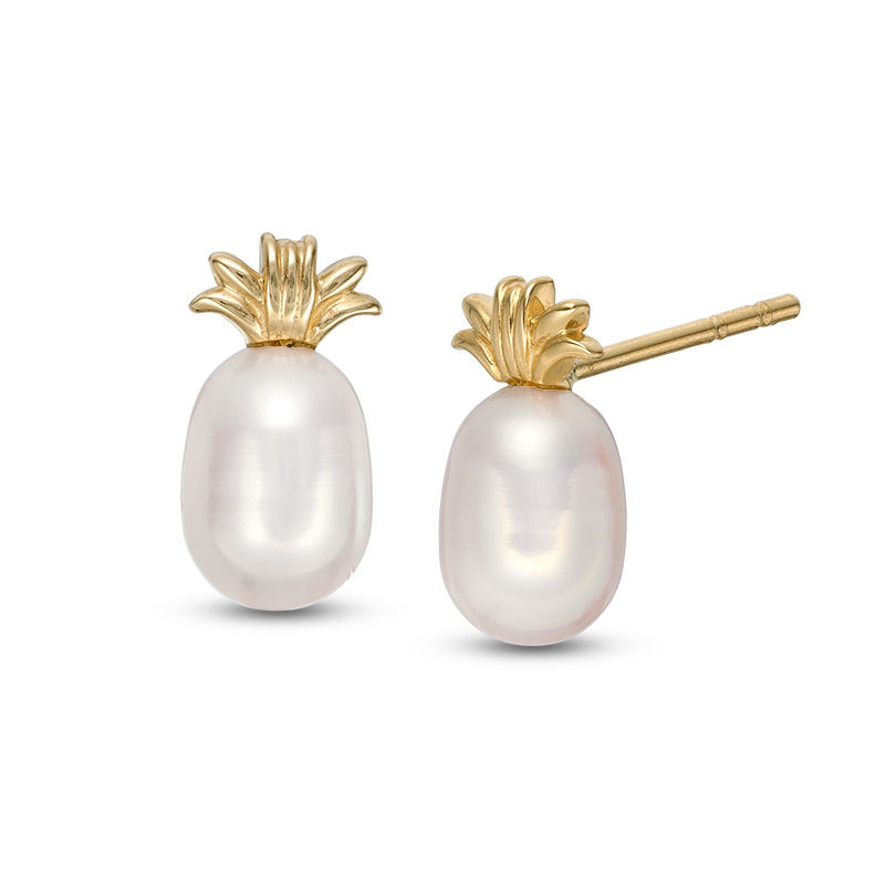 5 - 7mm Baroque Freshwater Cultured Pearl Pineapple Stud Earrings in 14K Gold