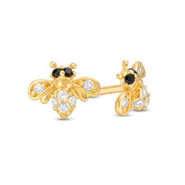 Black and White Cubic Zirconia Bumblebee Stud Earrings in 10K Gold