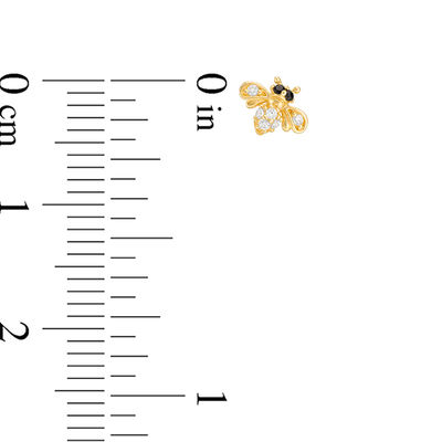 Black and White Cubic Zirconia Bumblebee Stud Earrings in 10K Gold
