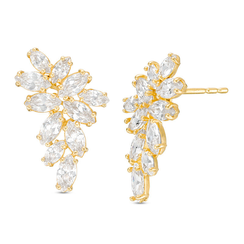 Main Image 1 of Marquise Cubic Zirconia Cluster Crawler Earrings in 10K Gold