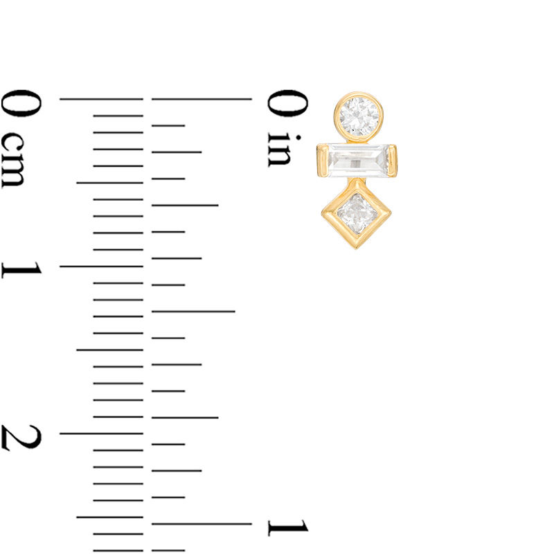 Main Image 2 of Multi-Shape Cubic Zirconia Three Stone Stud Earrings in 10K Gold