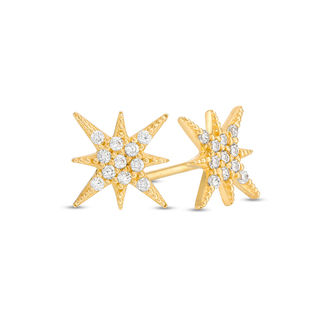 10K Gold CZ Pavé and Textured Eight-Point Star Studs