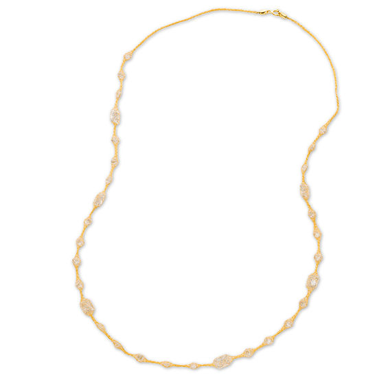 Octagonal and Round Cubic Zirconia Station Necklace in 10K Gold - 22"