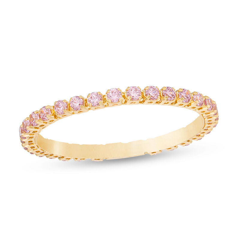 Pink Cubic Zirconia Eternity Band in 10K Gold - Size 7