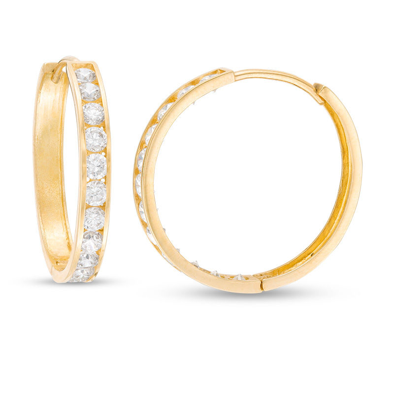 Main Image 1 of Cubic Zirconia Channel-Set Hoop Earrings in 10K Solid Gold