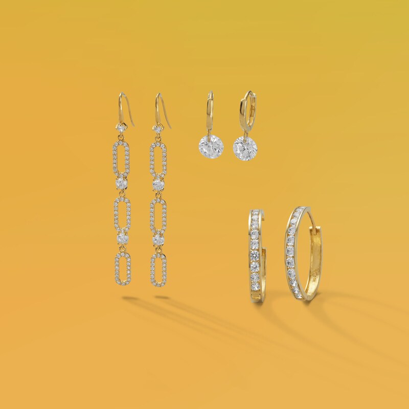 Main Image 2 of Cubic Zirconia Channel-Set Hoop Earrings in 10K Solid Gold