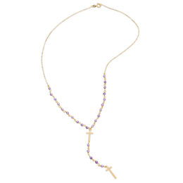 Purple Cubic Zirconia Bead and Double Cross &quot;Y&quot; Necklace in 10K Gold