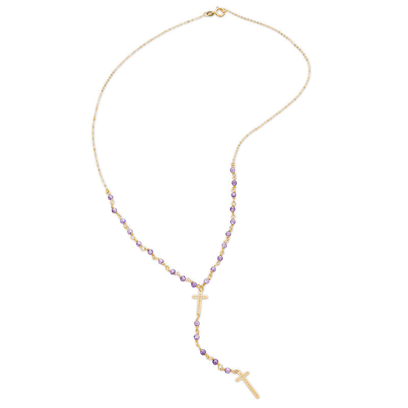 Main Image 1 of Purple Cubic Zirconia Bead and Double Cross "Y" Necklace in 10K Gold