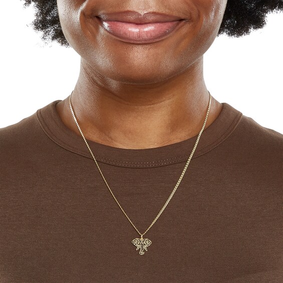 Filigree Elephant Necklace Charm in 10K Semi-Solid Gold