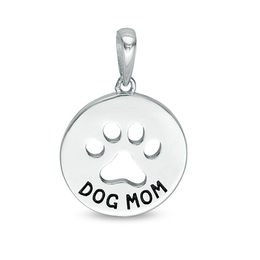 Paw Print Cut-Out &quot;DOG MOM&quot; Disc Necklace Charm in Sterling Silver