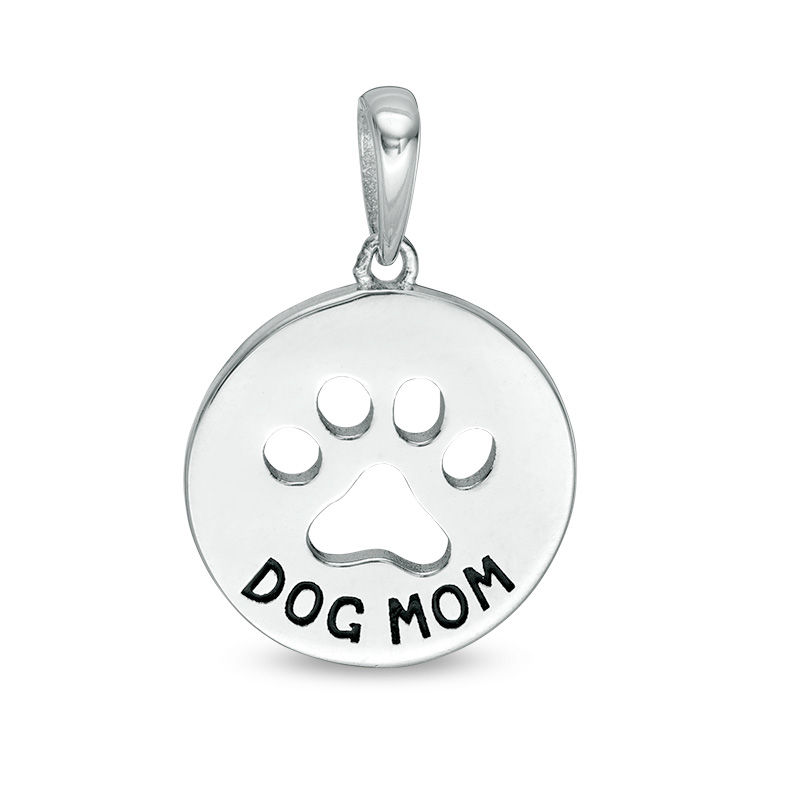 Main Image 1 of Paw Print Cut-Out "DOG MOM" Disc Necklace Charm in Sterling Silver