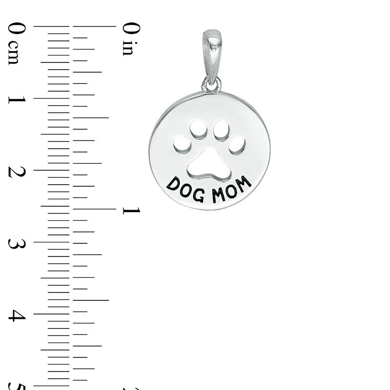 Paw Print Cut-Out "DOG MOM" Disc Necklace Charm in Sterling Silver