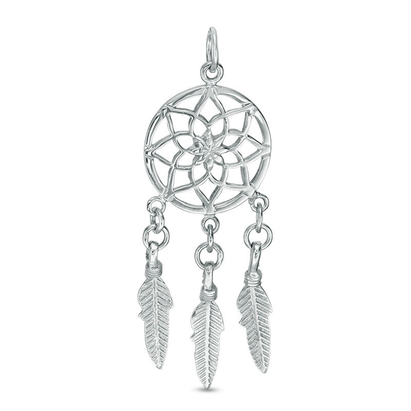 Polished Dream Catcher Necklace Charm in Sterling Silver