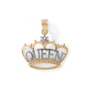 Thumbnail Image 1 of Diamond-Cut "QUEEN" Beaded Crown with Star Accent Two-Tone Necklace Charm in 10K Solid Gold
