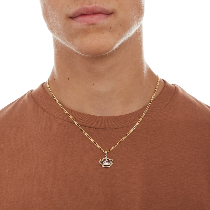 Main Image 4 of Diamond-Cut "QUEEN" Beaded Crown with Star Accent Two-Tone Necklace Charm in 10K Solid Gold
