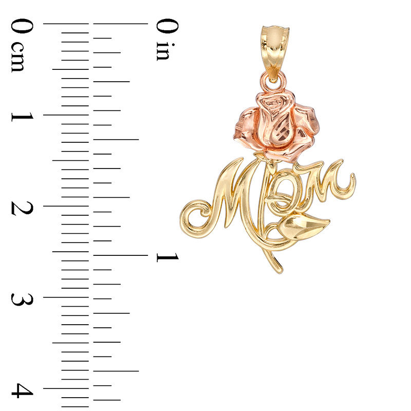 Main Image 2 of Diamond-Cut "MOM" and Rose Necklace Charm in 10K Two-Tone Gold