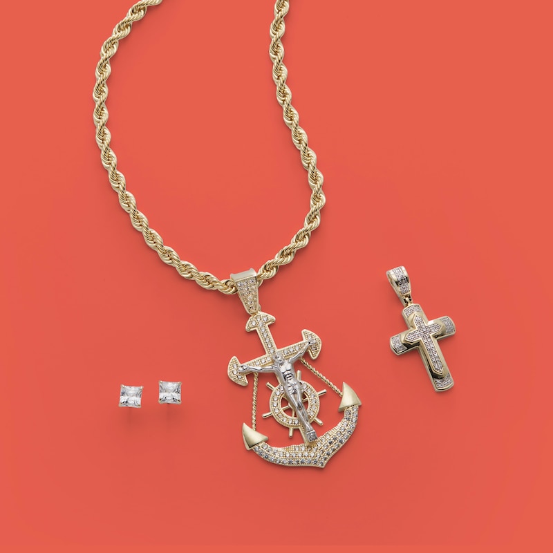 Main Image 3 of Cubic Zirconia Crucifix Anchor Necklace Charm in 10K Two-Tone Gold