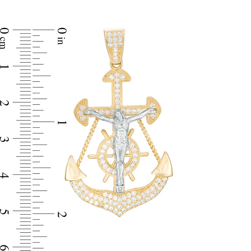 Main Image 4 of Cubic Zirconia Crucifix Anchor Necklace Charm in 10K Two-Tone Gold