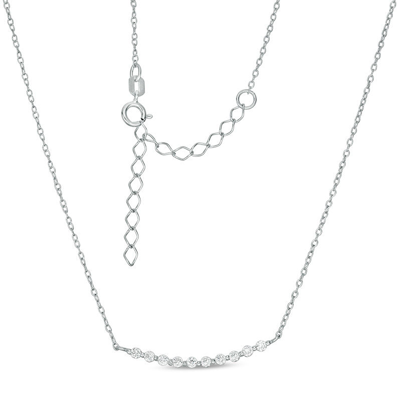 Main Image 1 of Cubic Zirconia Beaded Curved Bar Necklace in Sterling Silver - 19"