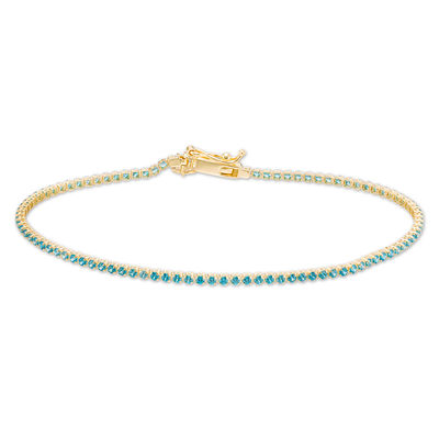 Blue Cubic Zirconia Tennis Bracelet in 10K Gold - 7.5"