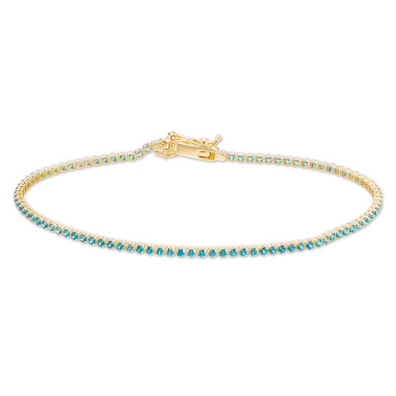 Main Image 1 of Blue Cubic Zirconia Tennis Bracelet in 10K Gold - 7.5&quot;