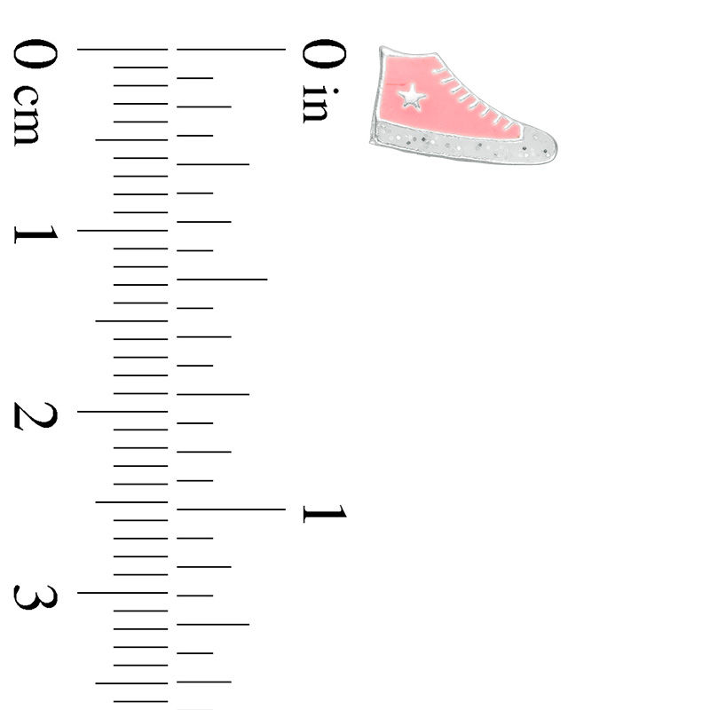 Main Image 2 of Child's Pink and White Glitter Enamel High Top Sneaker Stud Earrings in Sterling Silver
