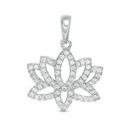 Cubic Zirconia Lotus Flower Outline Necklace Charm in Sterling Silver